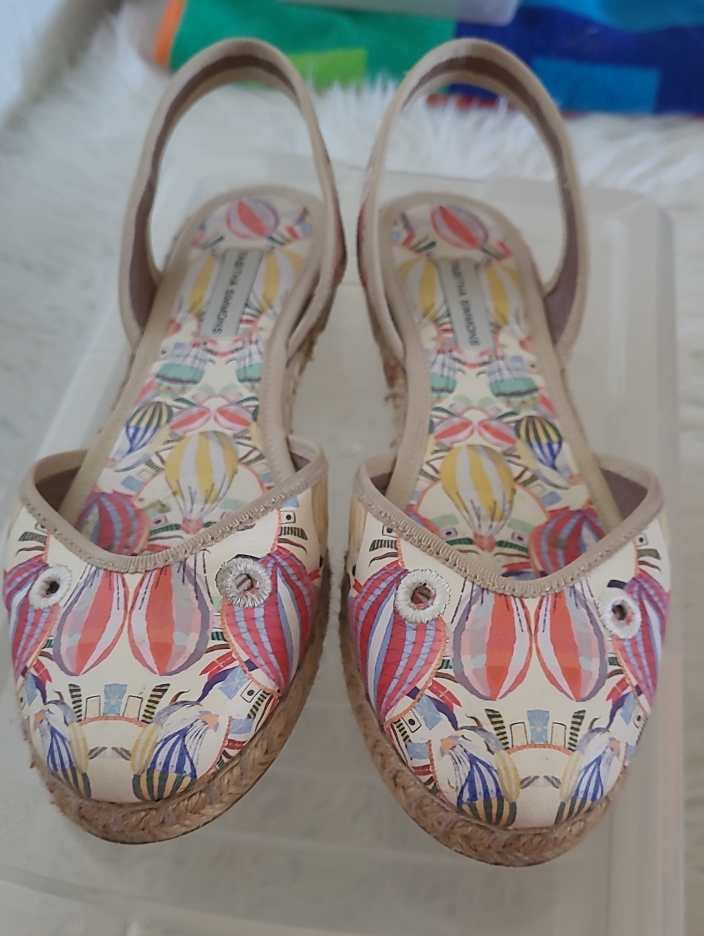 Women’s Beige Espadrille Slingback Sandals with Multicolor Print
